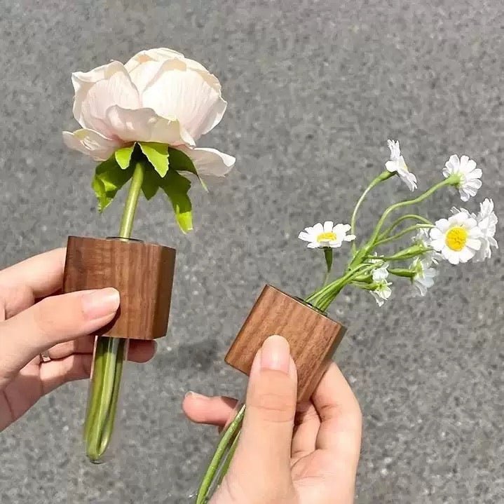 Wooden Test Tube Vase DIY Flower Arrangement Magnetic Simulation Flower Vase Refrigerator Sticker Home Kitchen Decoration - WonderWonders