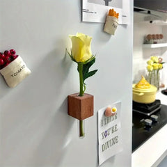 Wooden Test Tube Vase DIY Flower Arrangement Magnetic Simulation Flower Vase Refrigerator Sticker Home Kitchen Decoration - WonderWonders