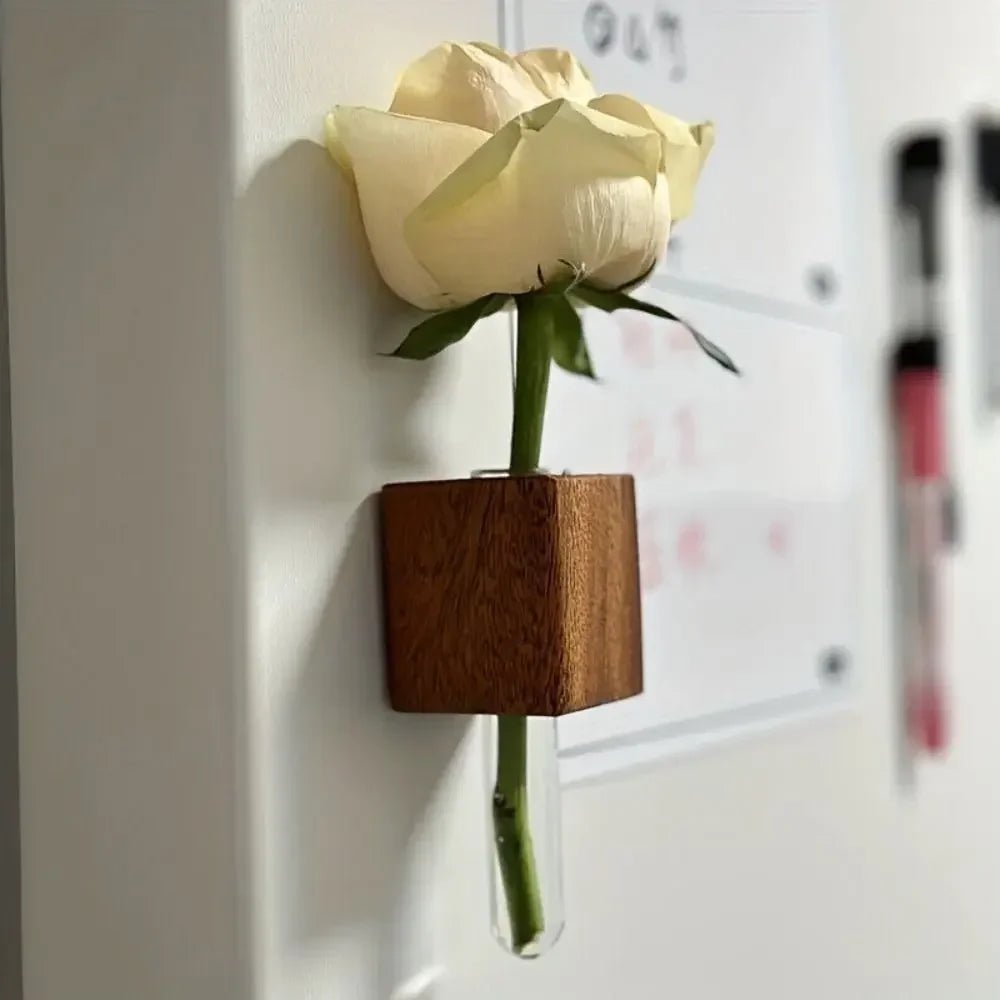 Wooden Test Tube Vase DIY Flower Arrangement Magnetic Simulation Flower Vase Refrigerator Sticker Home Kitchen Decoration - WonderWonders