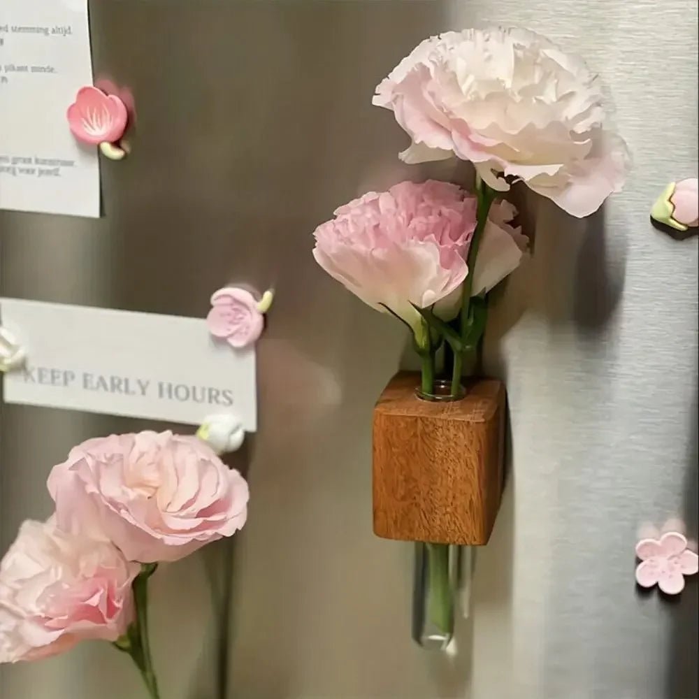 Wooden Test Tube Vase DIY Flower Arrangement Magnetic Simulation Flower Vase Refrigerator Sticker Home Kitchen Decoration - WonderWonders