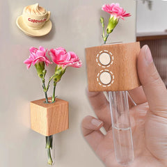 Wooden Test Tube Vase DIY Flower Arrangement Magnetic Simulation Flower Vase Refrigerator Sticker Home Kitchen Decoration - WonderWonders