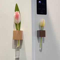 Wooden Test Tube Vase DIY Flower Arrangement Magnetic Simulation Flower Vase Refrigerator Sticker Home Kitchen Decoration - WonderWonders