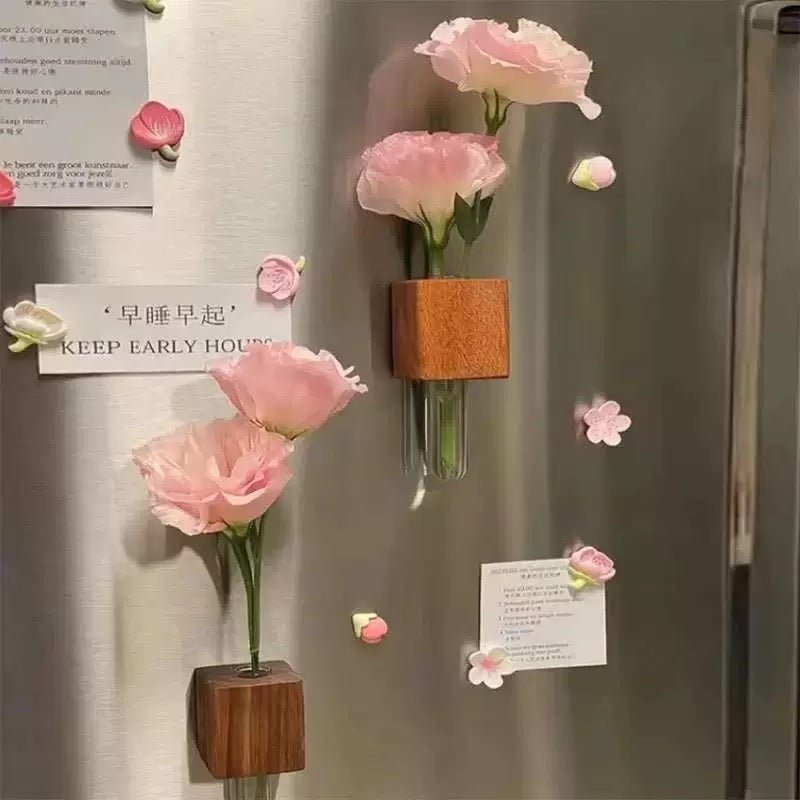 Wooden Test Tube Vase DIY Flower Arrangement Magnetic Simulation Flower Vase Refrigerator Sticker Home Kitchen Decoration - WonderWonders