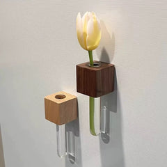 Wooden Test Tube Vase DIY Flower Arrangement Magnetic Simulation Flower Vase Refrigerator Sticker Home Kitchen Decoration - WonderWonders