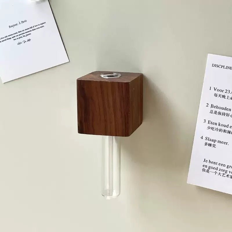 Wooden Test Tube Vase DIY Flower Arrangement Magnetic Simulation Flower Vase Refrigerator Sticker Home Kitchen Decoration - WonderWonders