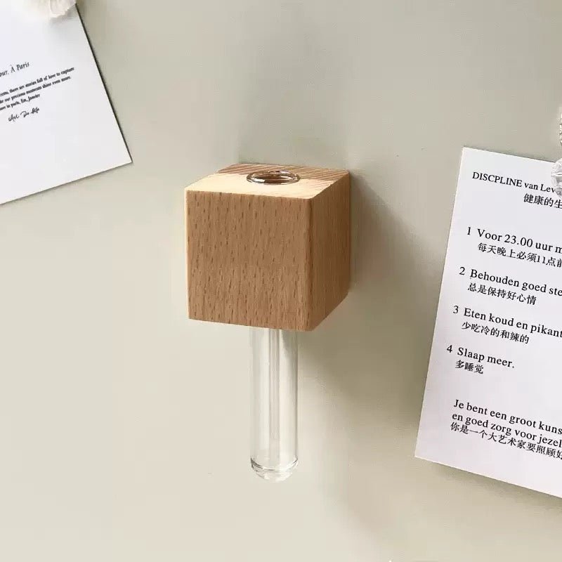Wooden Test Tube Vase DIY Flower Arrangement Magnetic Simulation Flower Vase Refrigerator Sticker Home Kitchen Decoration - WonderWonders